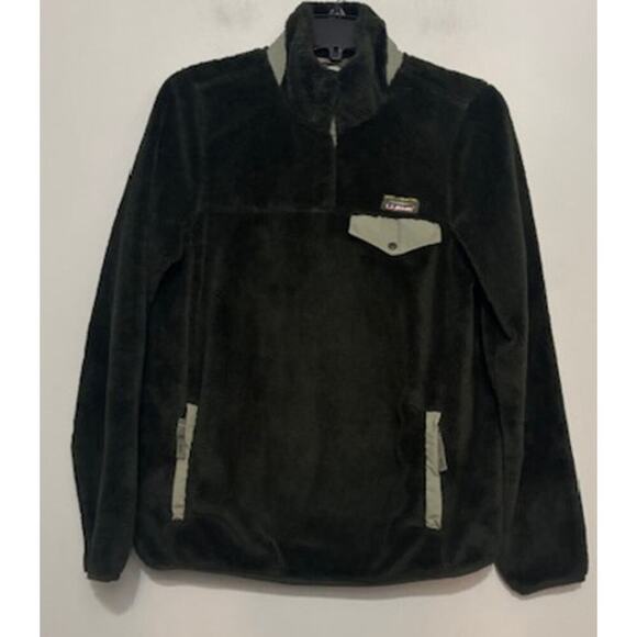 L.L.Bean Women's Hi-Pile Fleece Jacket Pullover Quarter Snap Dark Green Small - Picture 1 of 7